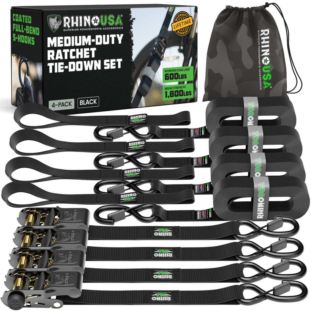1" x 15' Ratchet Tie-Down Set (4-Pack)