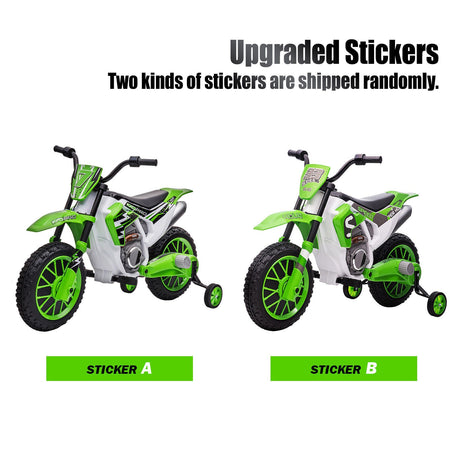 Green 12V Electric Kids Ride-On Motorcycle with Training Wheels