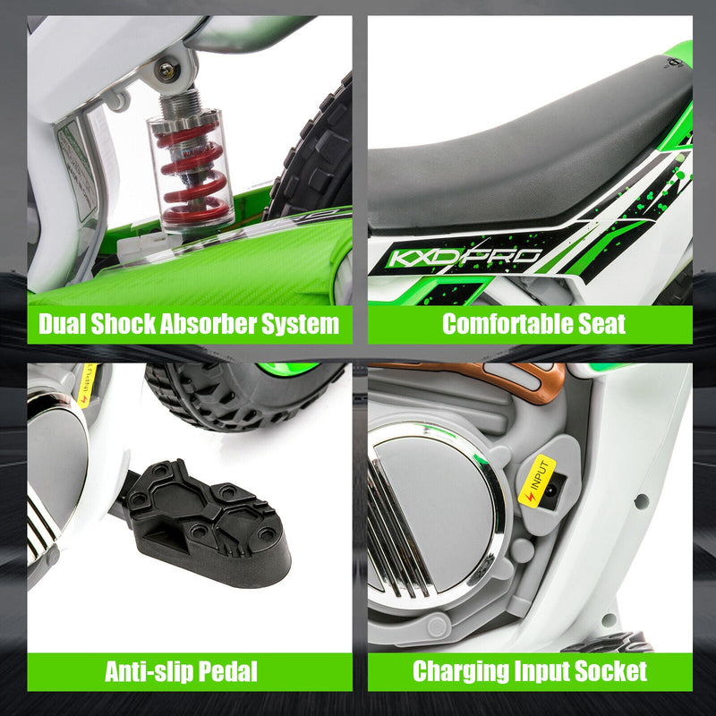 Green 12V Electric Kids Ride-On Motorcycle with Training Wheels