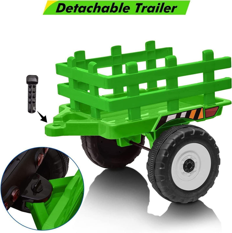 Green 12V Kids Ride On Tractor with Trailer and Remote Control - Perfect Gift for Little Ones!