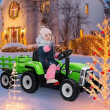 Green 12V Kids Ride On Tractor with Trailer and Remote Control - Perfect Gift for Little Ones!