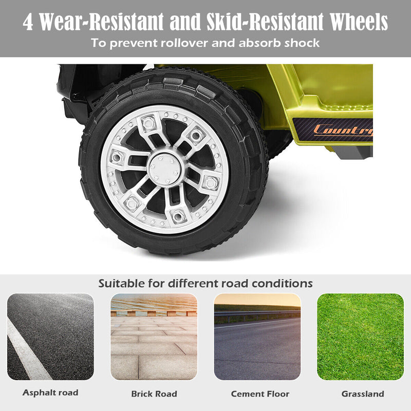 Green 12V Kids Ride On Truck Car with RC Remote, Lights, and MP3 Player - Perfect Toy Gift