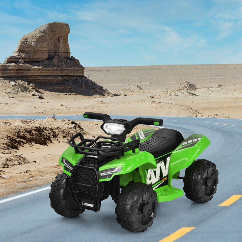 Green 6V ATV Quad Ride-On Car for Kids with Music, Horn, and LED Lights
