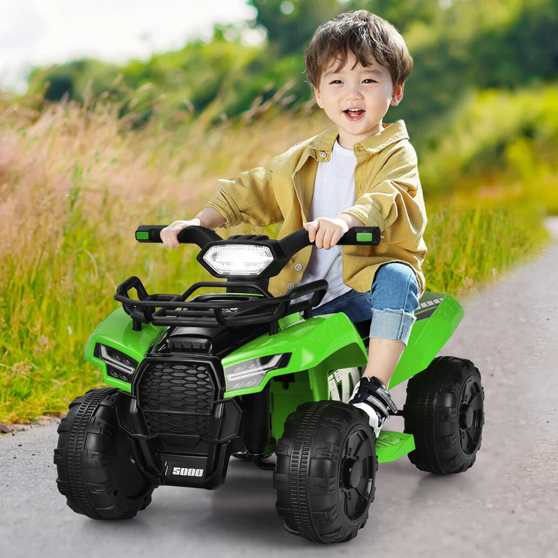 Green 6V Kids ATV Quad Electric Ride On Car Toy with LED Light and MP3 Player for Toddlers
