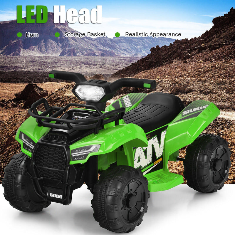 Green 6V Kids ATV Quad Electric Ride On Car with MP3 Player and LED Lights for Toddlers