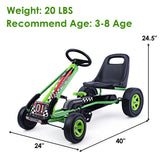 Green Adjustable Seat Pedal-Powered Kids Go Kart with 4 Wheels