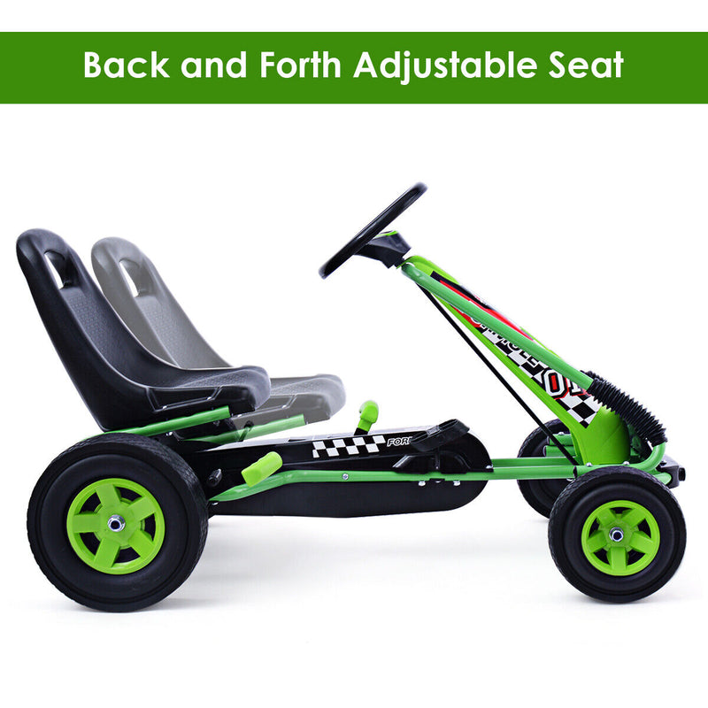 Green Adjustable Seat Pedal-Powered Kids Go Kart with 4 Wheels - Honeyjoy Ride On Toy