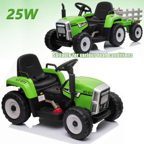 Green Electric Tractor with Trailer Ride-On Toy for Toddlers (12V) - Remote Control Included