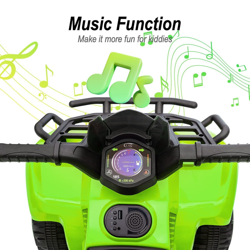 Green Hikiddo Kids ATV 6V Ride On Toy Car with Music for Toddlers
