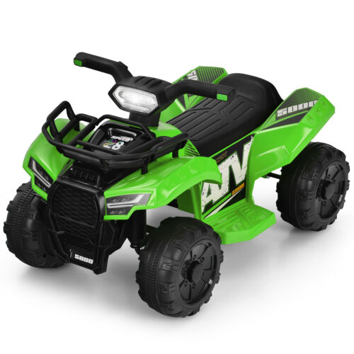 Green 6V ATV Quad Electric Ride On Car Toy for Toddlers with LED Light and MP3 Player