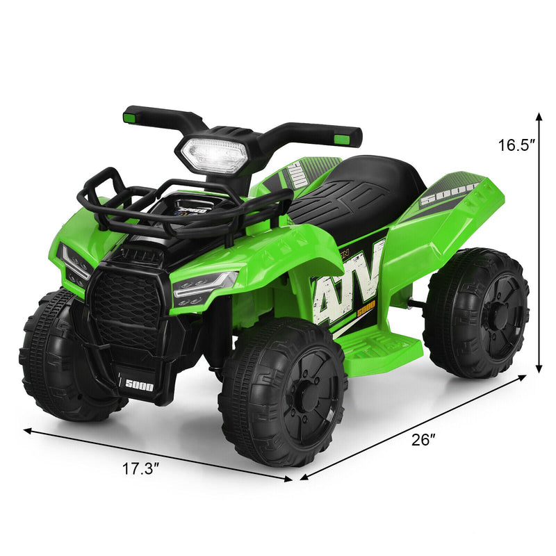 Green 6V ATV Quad Electric Ride On Car Toy for Toddlers with LED Light and MP3 Player