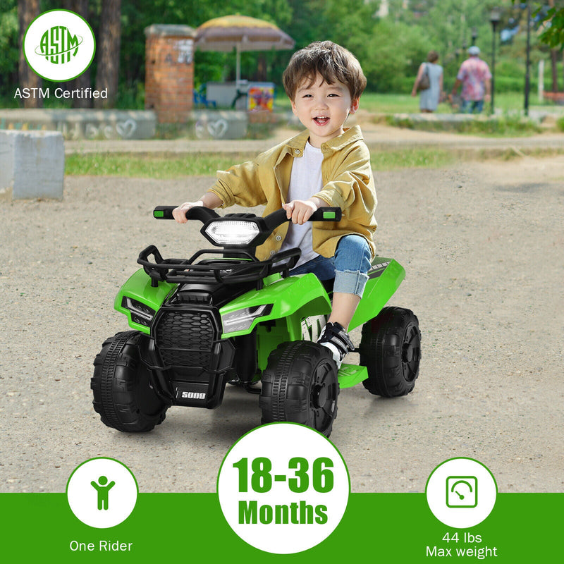 Green 6V ATV Quad Electric Ride On Car Toy for Toddlers with LED Light and MP3 Player