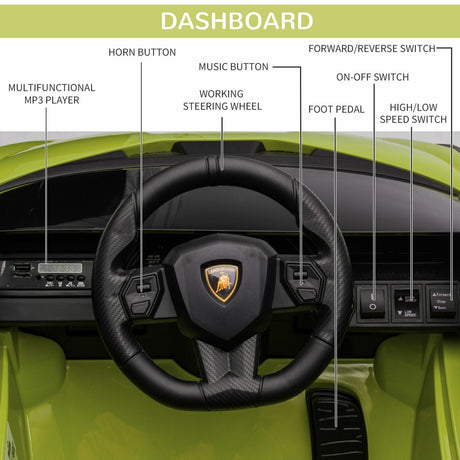 Green Lamborghini SIAN 12V Kids Ride On Car with Remote Control - Rechargeable Toy
