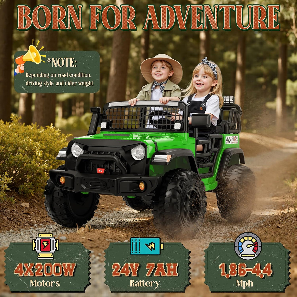 2-Seater Electric Ride-On Jeep for Kids with LED Lights and 24V Battery MagicCars