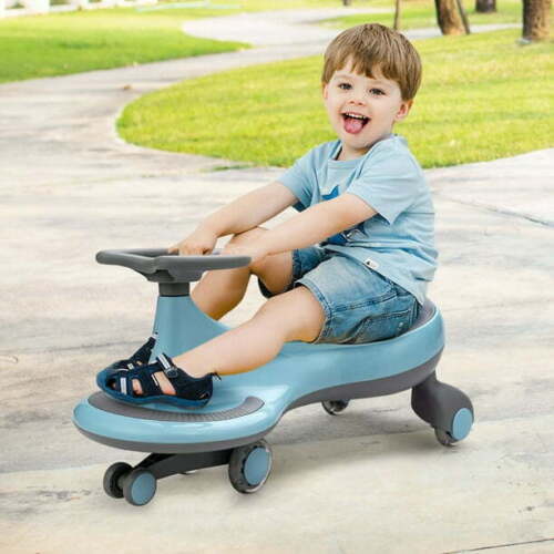 Gymax Kids' Blue Wiggle Car with Flashing Wheels - Fun Ride-on Toy for Toddlers and Kids