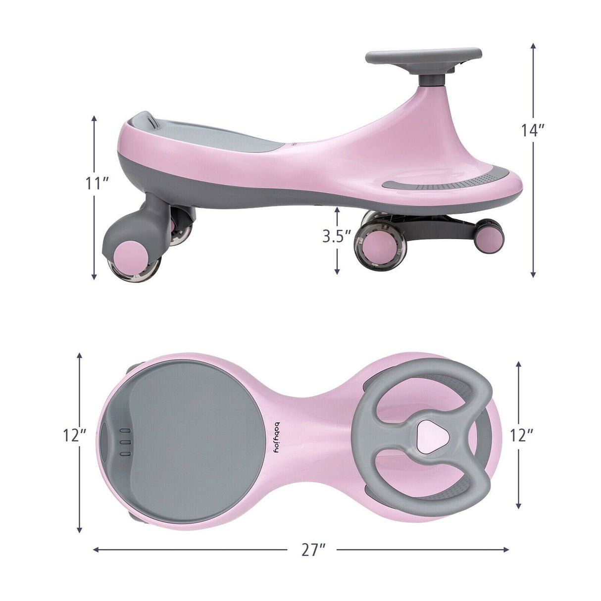 Gymax Pink Wiggle Car Ride-on Toy with Flashing Wheels for Toddlers and Kids