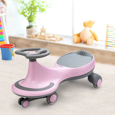Gymax Pink Wiggle Car Ride-on Toy with Flashing Wheels for Toddlers and Kids