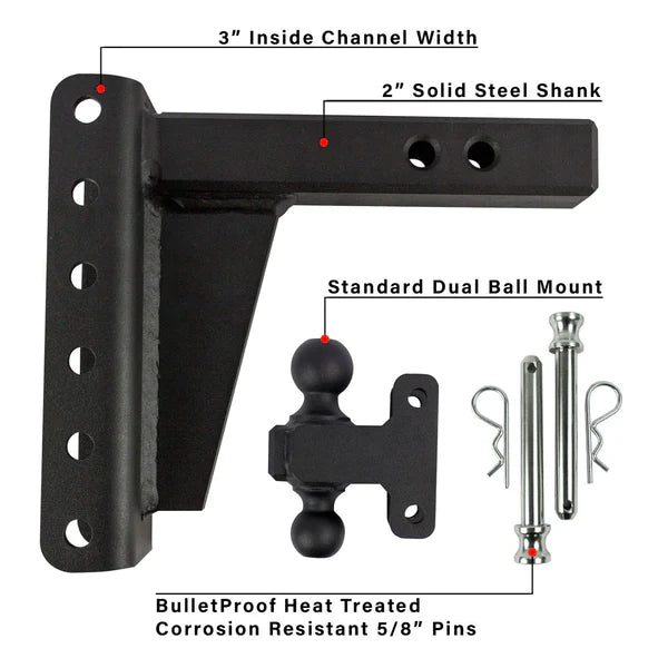 Bulletproof Heavy Duty 6” Drop/Rise Hitch - 2" Box Steel Shank
