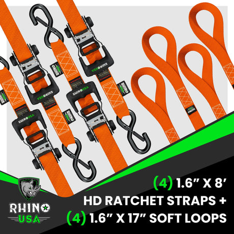 1.6" x 8' HD Ratchet Tie-Down Set (4-Pack)