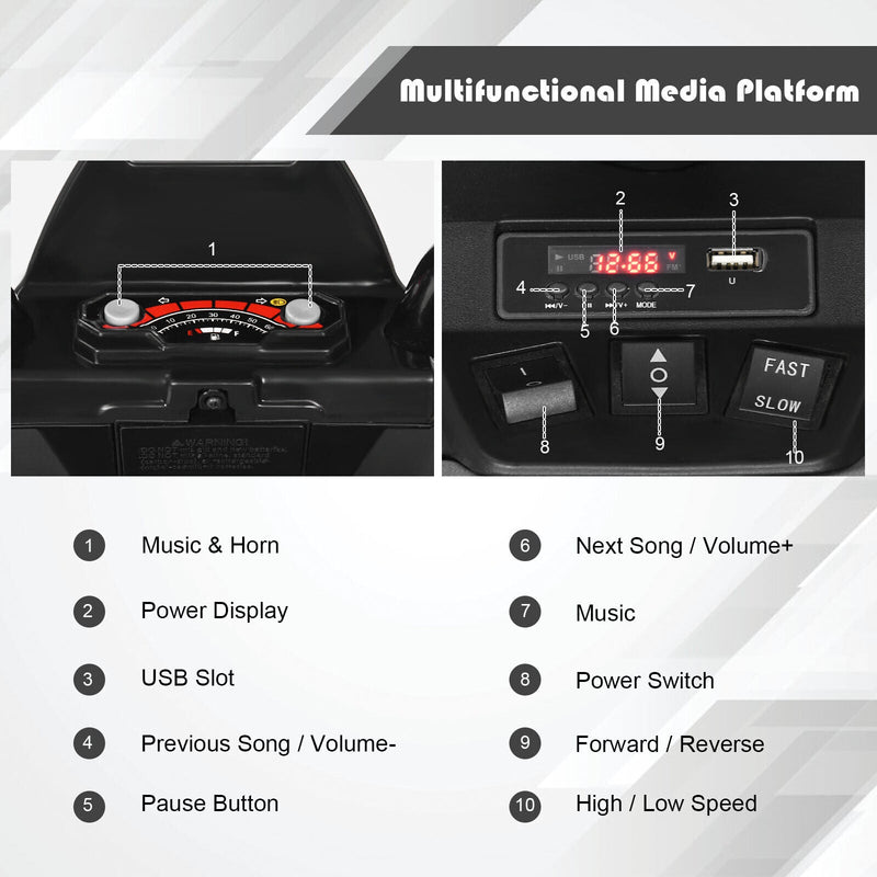 HoneyJoy 12V Kids ATV Quad Ride On Car with LED Light & Music - Black