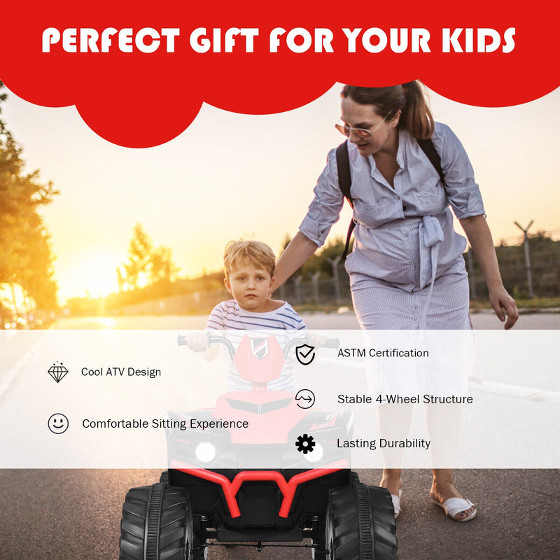 HoneyJoy 12V Kids ATV Quad Ride On Car with LED Light & Music - Red