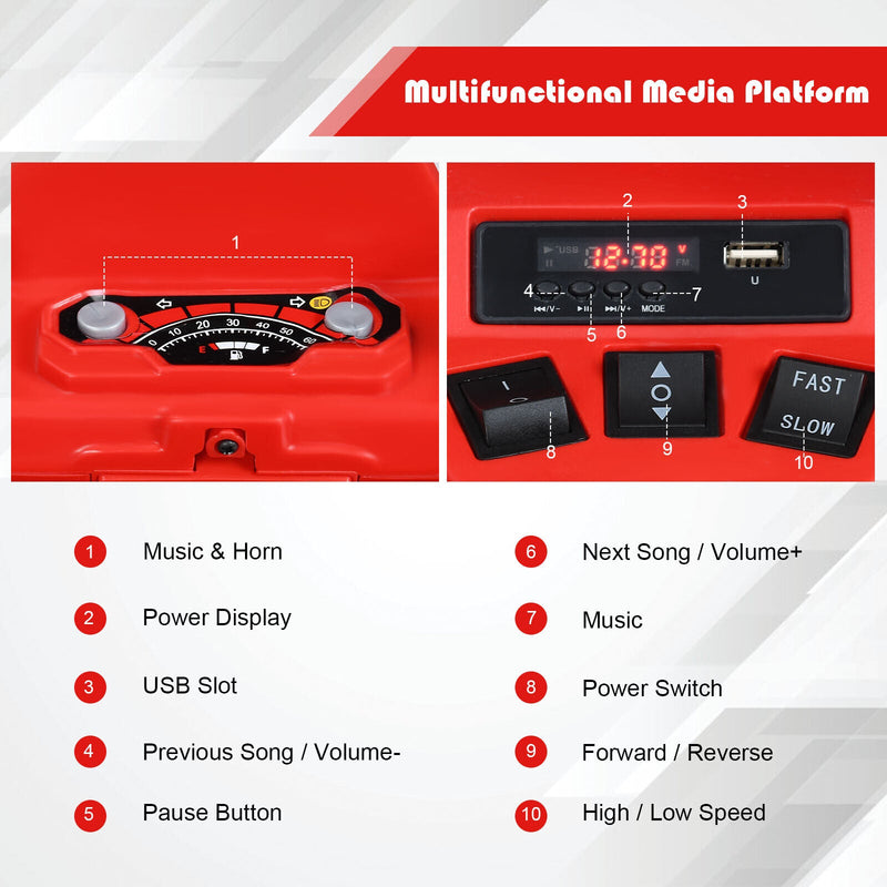 HoneyJoy 12V Kids ATV Quad Ride On Car with LED Light & Music - Red