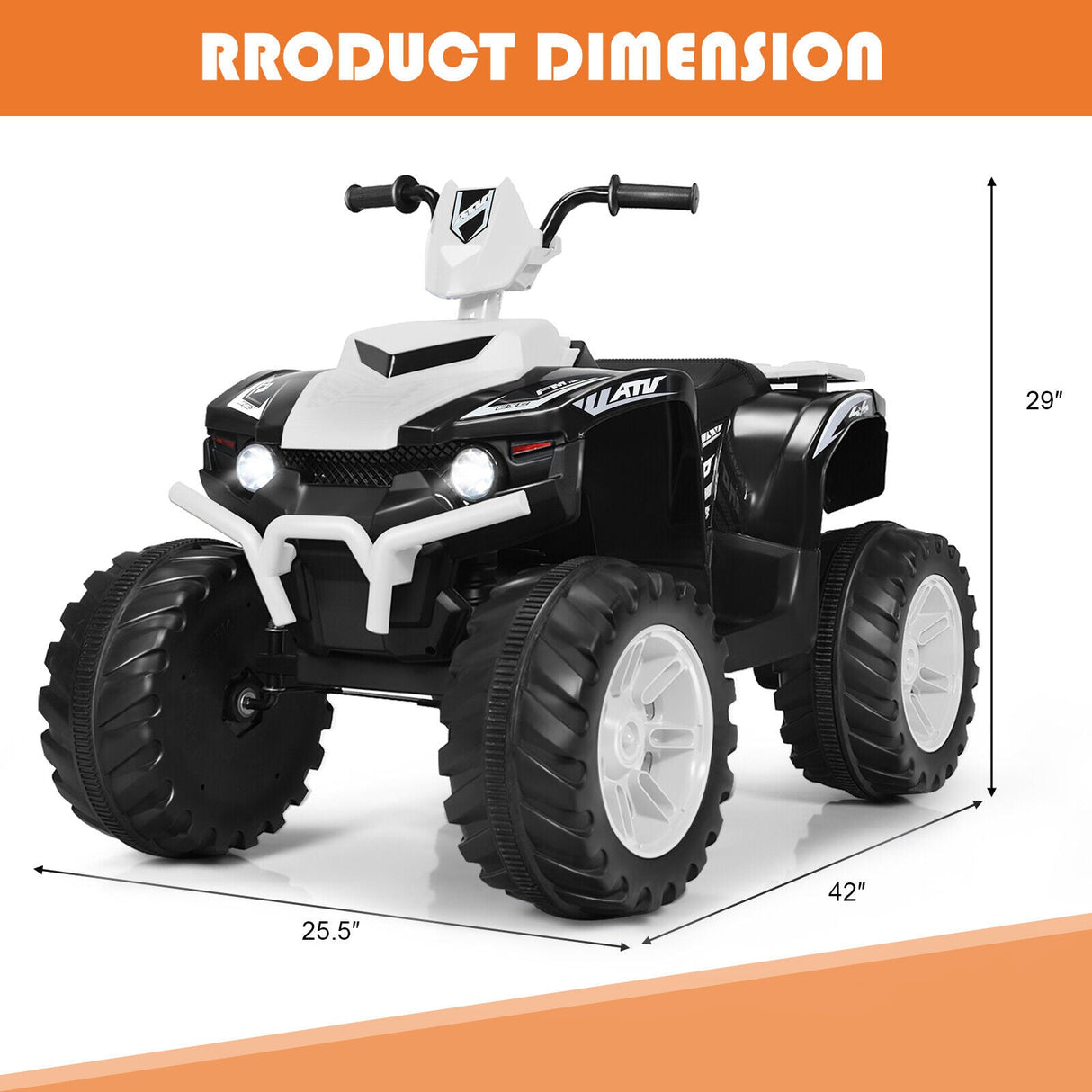 HoneyJoy 12V Kids ATV Quad Ride On Car with LED Light & Music - White