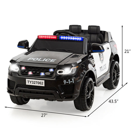 HoneyJoy 12V Kids Police Ride On Car with Remote Control, LED Lights, and Siren - Black