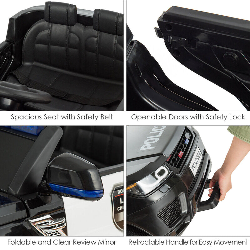 HoneyJoy 12V Kids Police Ride On Car with Remote Control, LED Lights, and Siren - Black