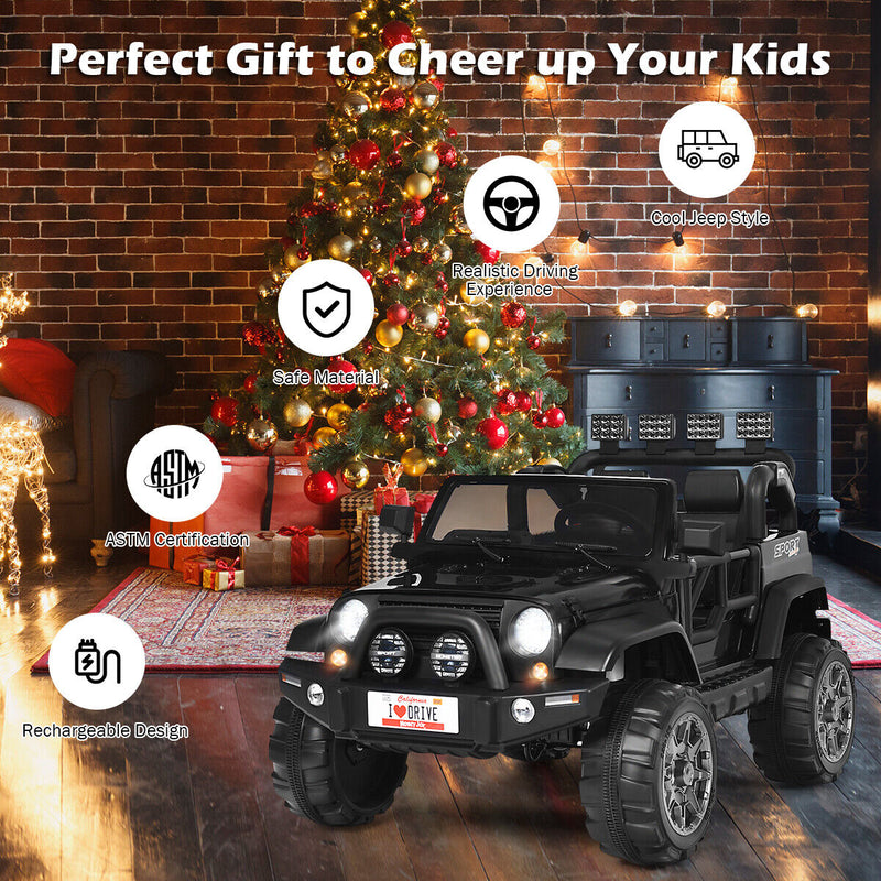 HoneyJoy 12V Kids Ride On Truck with Remote Control and Storage - Black