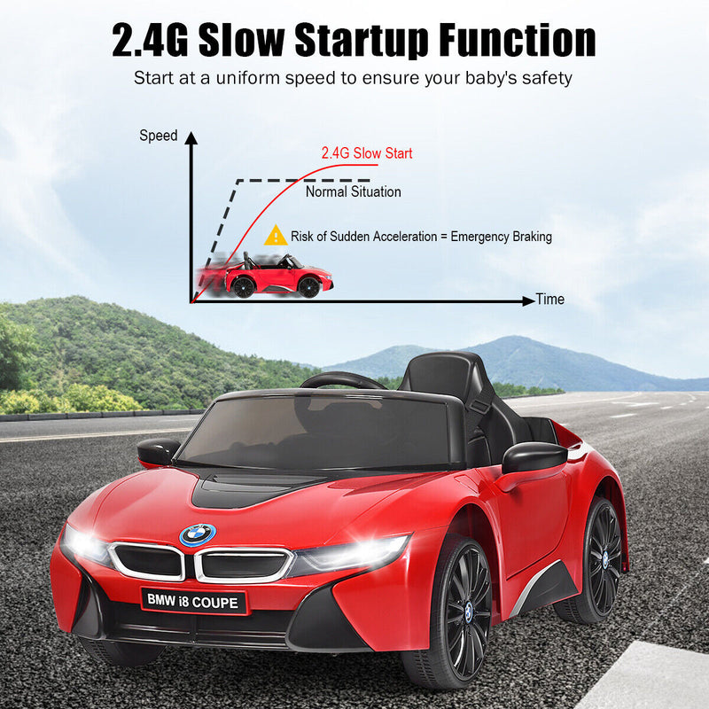 HoneyJoy 12V Licensed BMW I8 Kids Ride On Car with Remote Control, MP3 Player, and LED Lights in Red