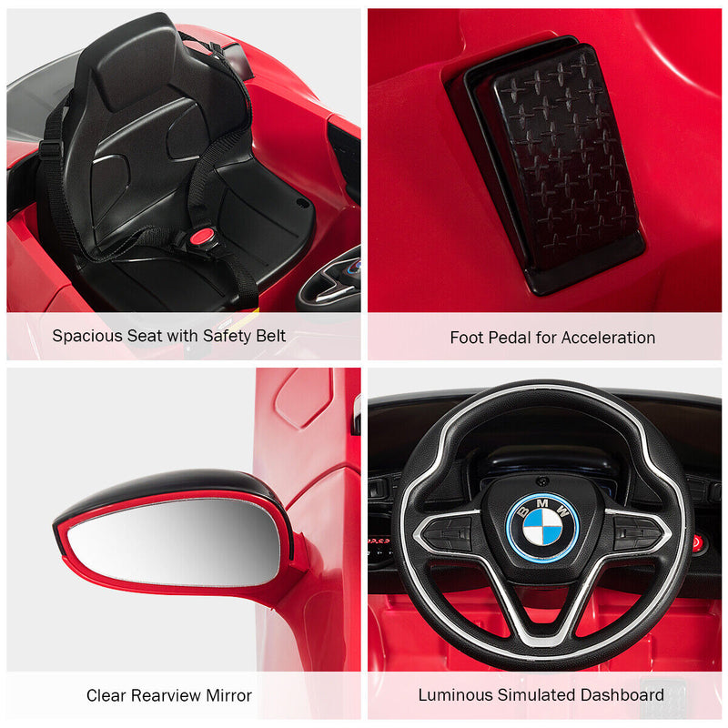 HoneyJoy 12V Licensed BMW I8 Kids Ride On Car with Remote Control, MP3 Player, and LED Lights in Red