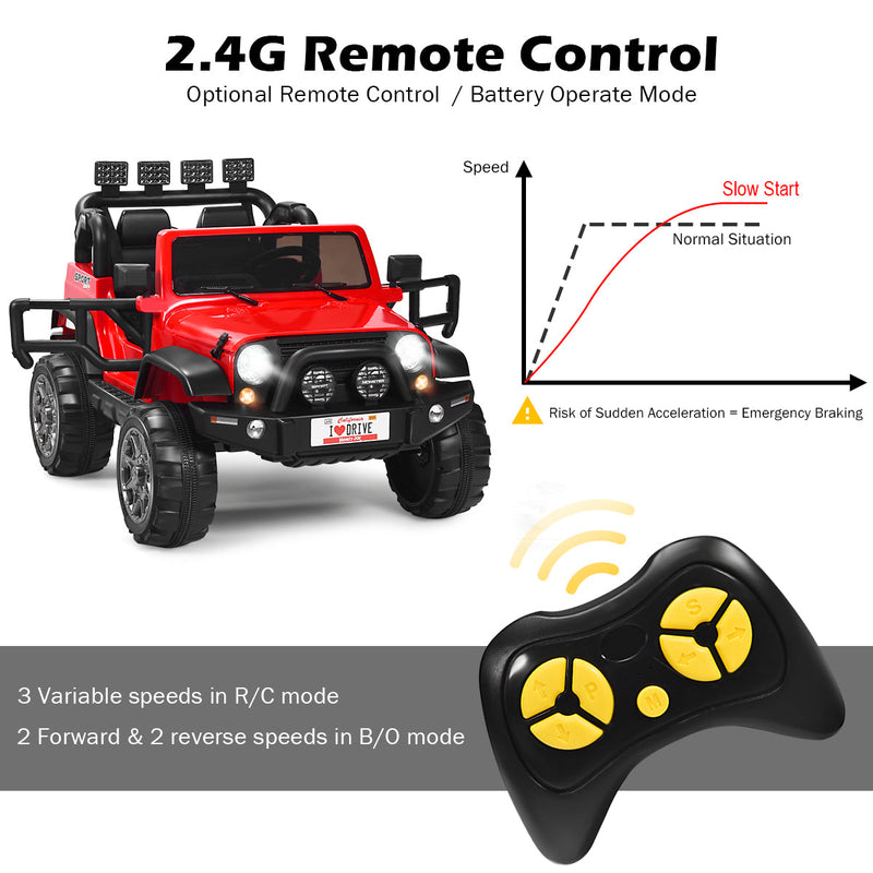 HoneyJoy 2 Seater Ride On Truck for Kids - 12V RC Electric Vehicle with Storage