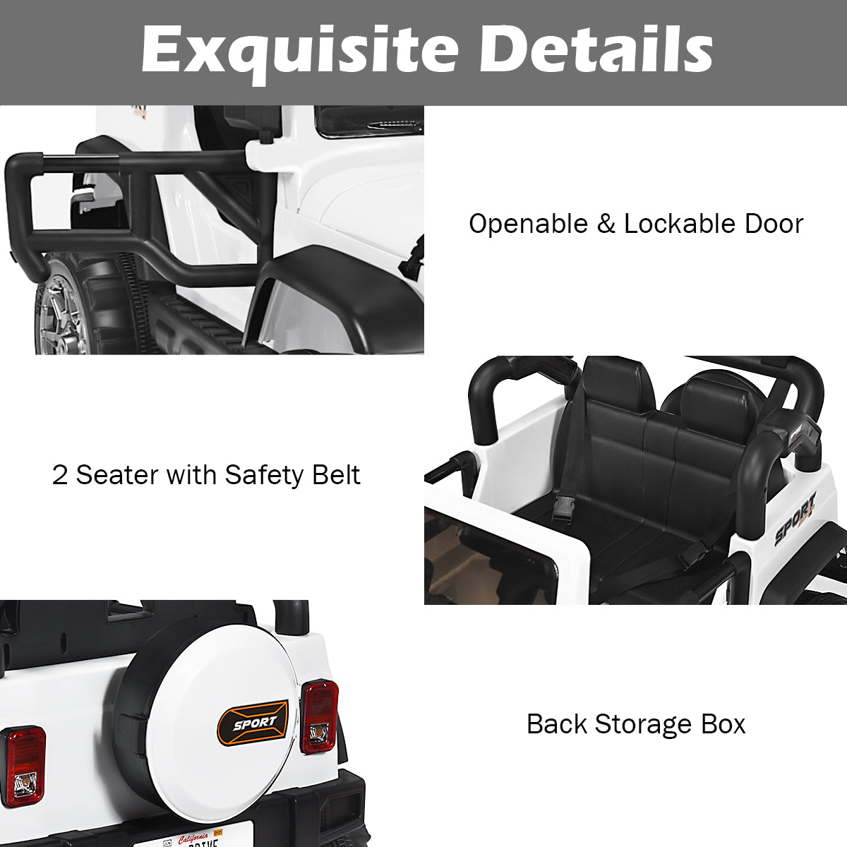 HoneyJoy 2 Seater Ride On Truck for Kids - 12V RC Electric Vehicle with Storage