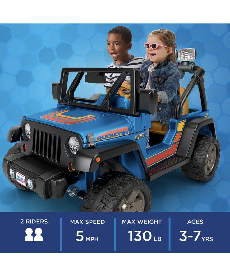 Hot Wheels Jeep Wrangler Ride-On - Blue (CBG61) - 2 Seater