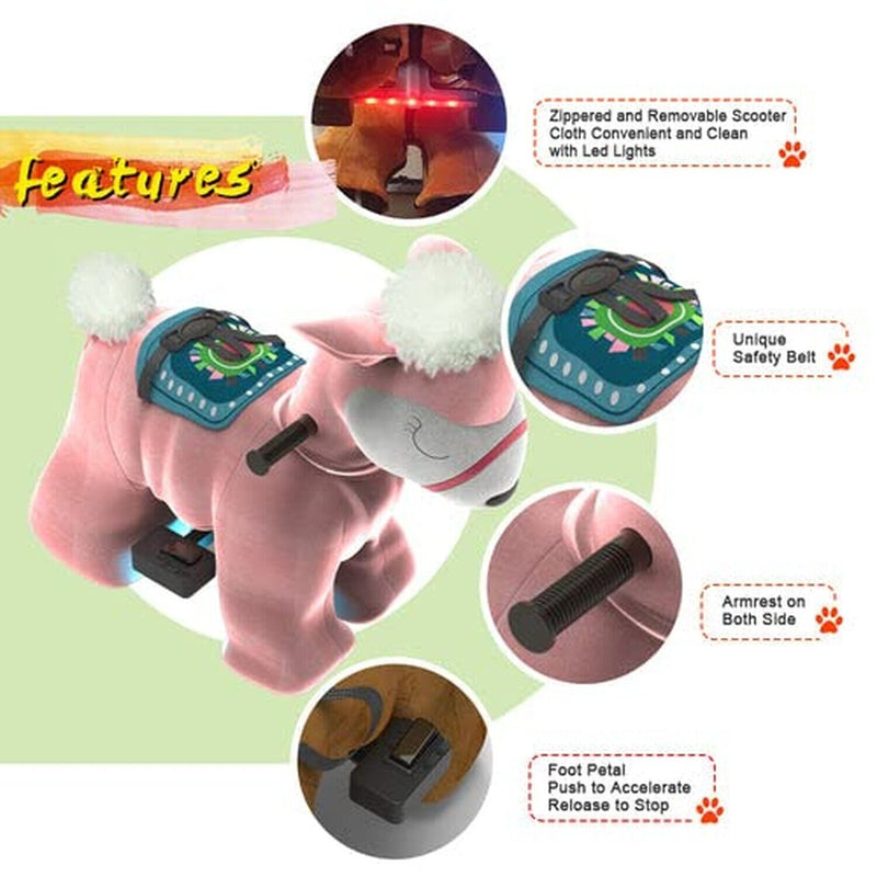 HOVER HEART Electric Alpaca Ride-On Toy, 6V Powered Animal Ride with Wheels