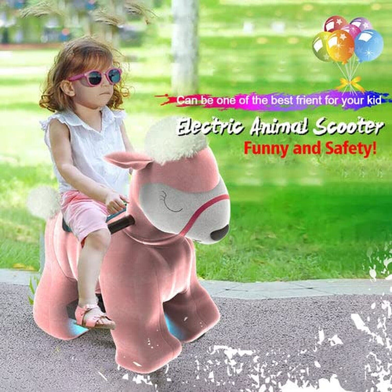 HOVER HEART Electric Alpaca Ride-On Toy, 6V Powered Animal Ride with Wheels