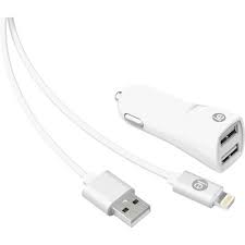 iEssentials 2.4-Amp Dual-USB Car Charger with USB-A Lightning Cable, 4 ft. TekShack