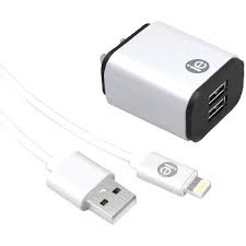 iEssentials 2.4-Amp Dual USB Wall Charger with Lightning to USB-A Cable, 4 ft. TekShack