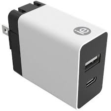 iEssentials 3.4-Amp Dual Port Wall Charger with USB and USB-C, White TekShack