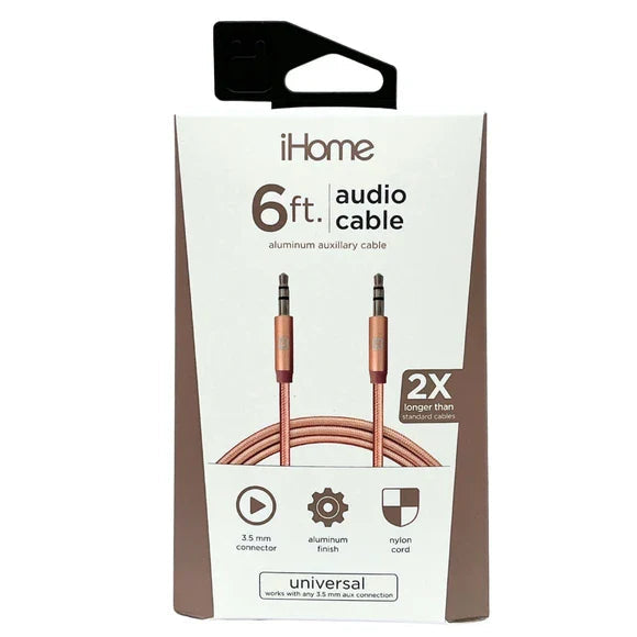 iIHome 6 Foot Braided Audio Aux Cable in Rose Gold TekShack