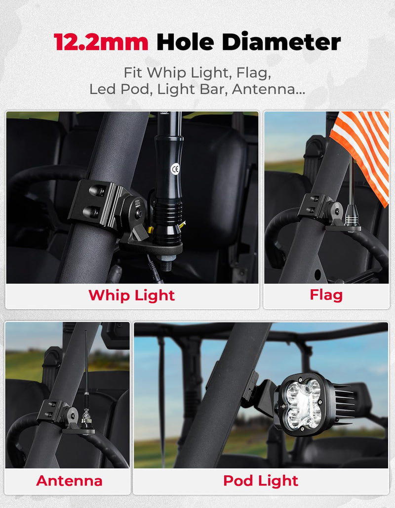 UTV Whip Light Flag Mounts fit Pro-Fit Cage