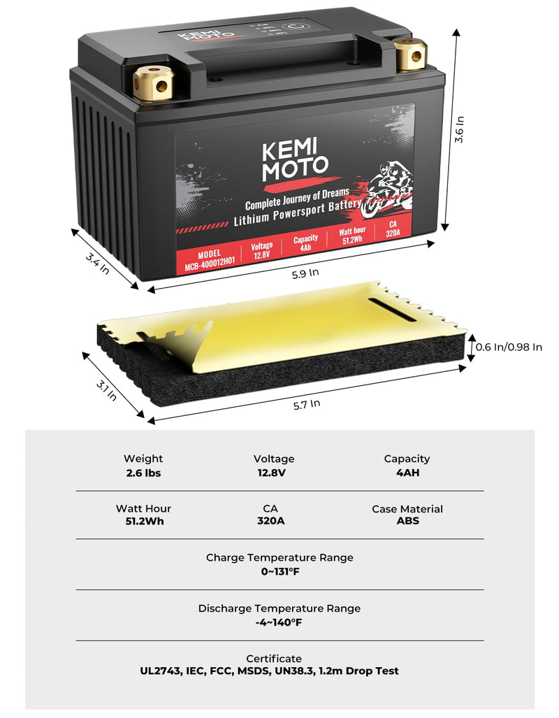 LiFePO4 12v 4Ah Lithium Battery for Motorcycle/ Lawn Mower/ ATV/ UTV