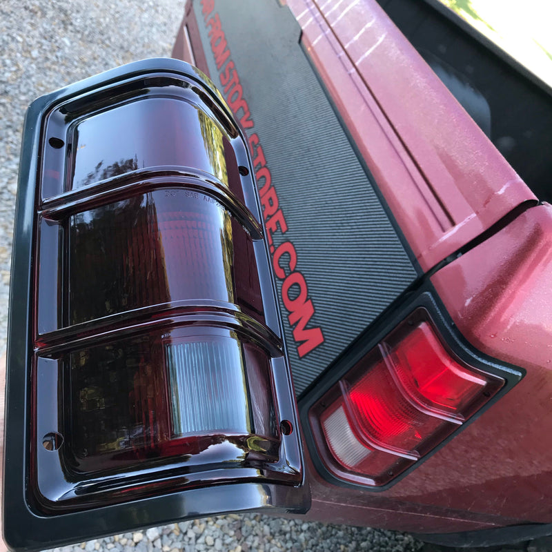 1G 1st Gen 81-93 Taillights Tail Lamps with Black Bezels Driver and Passenger Replacements for Dodge Pickup