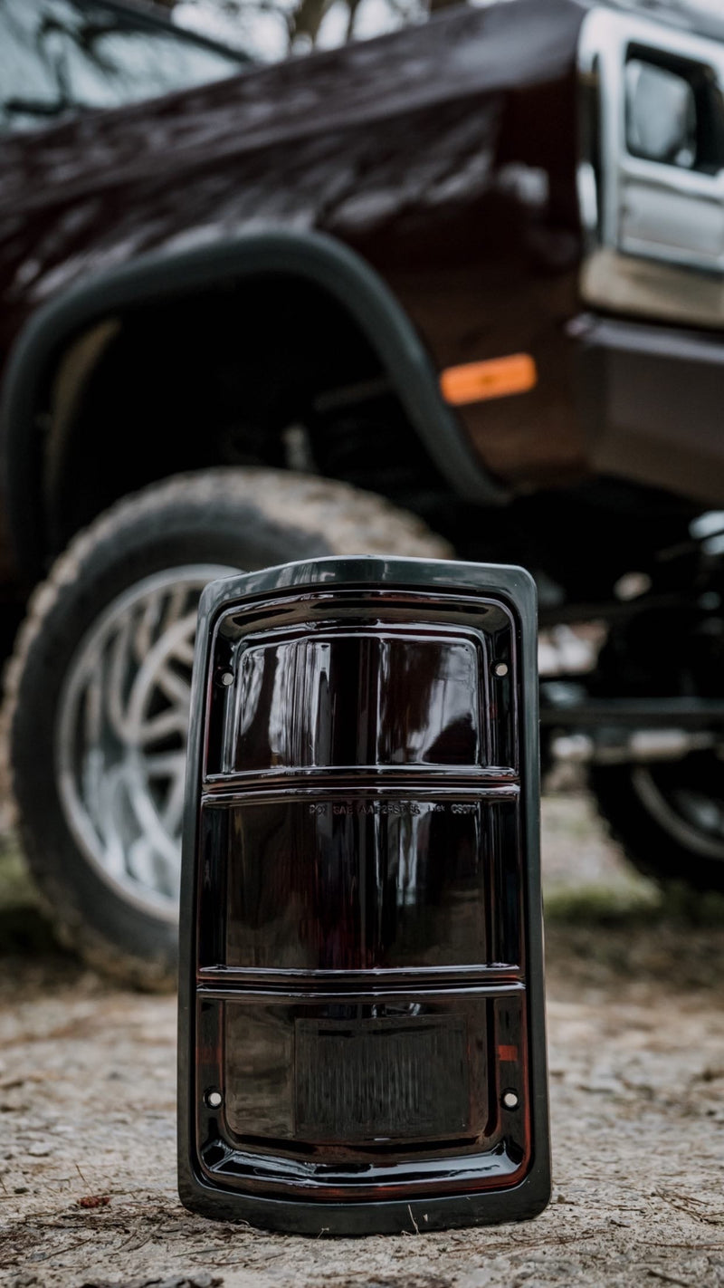 1G 1st Gen 81-93 Taillights Tail Lamps with Black Bezels Driver and Passenger Replacements for Dodge Pickup