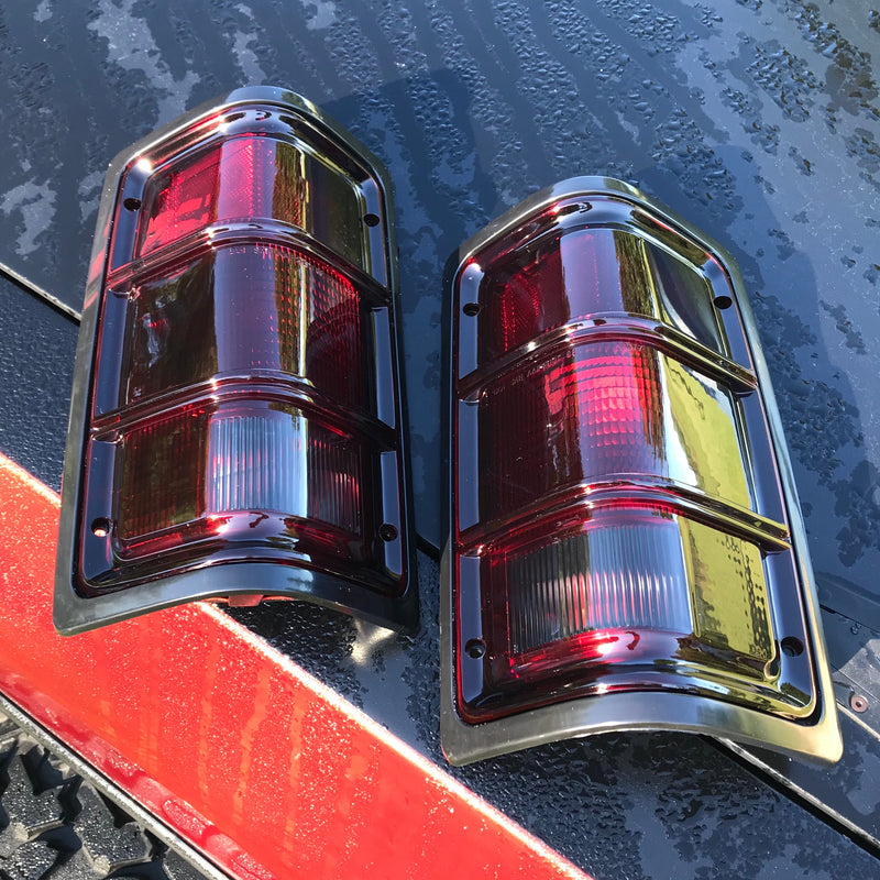 1G 1st Gen 81-93 Taillights Tail Lamps with Black Bezels Driver and Passenger Replacements for Dodge Pickup