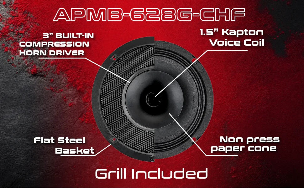 Audiopipe APMB-628G-CHF 6.5" 150W RMS Compression Horn Midrange Speakers (Single) Audiopipe