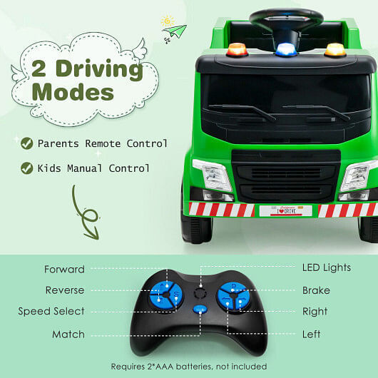 Interactive 12V Garbage Truck for Kids with Flashing Lights and Recycling Accessories