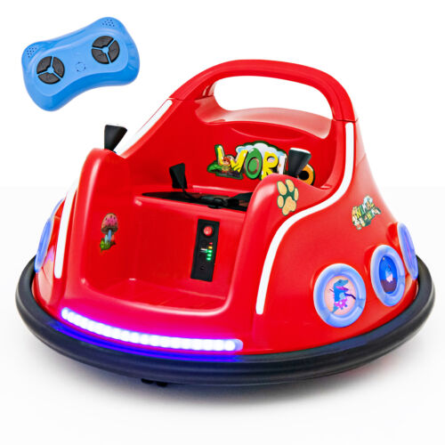 Interactive 12V Kids Bumper Car with Remote Control, LED Lights, and Music - Red