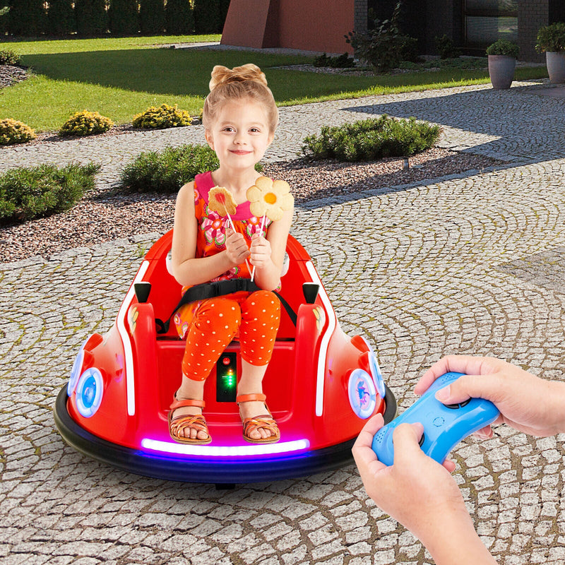 Interactive 12V Kids Bumper Car with Remote Control, LED Lights, and Music - Red